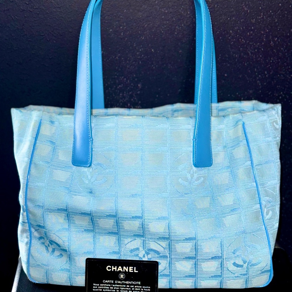 AuthenticChanel small  Blue travel line Tote Bag